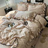 Yeknu  Hot Sale summer ice silk Korean large lace washed silk four-piece set lace mattress cool bed sheet summer bedding