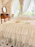Yeknu  French Princess Style 100% Cotton Bedding Set - Lace Embellished Duvet Cover & Sheet, Elegant Aesthetic, Viral Luxury Collection