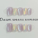 Yeknu 10Pcs Cat Eye Handmade Press On Nails with Gradient Design False Nails Full Cover French Ballerina Wearable Artificial Nail Tips