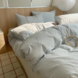 Yeknu Ins Nordic Bedding Set Striped Pure Cotton Duvet Cover Set Skin-Friendly Single Twin Full Queen Size Flat & Fitted Sheets Set