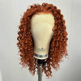Yeknu  Ginger Curly Wigs for Women Reddish Brown Afro Curly Syntheitc Hair Free Part Pre Plucked Hairline Copper Long Kinky Curly Hair