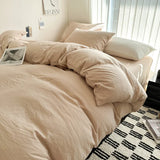 Yeknu  Bed Linen Solid Cotton Bedding Set with Sheet Duvet Cover Pillowcases Single Couple Bedsheet King Queen Double Twin Size