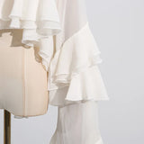 Yeknu  Solid Spliced Ruffles Loose Blouses For Women I Neck Long Sleeveless Temperament Minimalsit Shirts Female Fashion