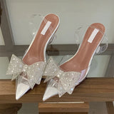 Yeknu  Fashion Butterfly kont Pumps Women Elegant Pointed Toe PVC Transparent Slingbacks Clear Low Heels Shoes