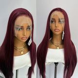 Yeknu   Burgundy Lace Front Wig Heat Resistant Synthetic Long Straight Wig for Black Women Natural Hairline Daily Used Cosplay