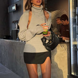 Yeknu  Knit Tank Top Sets For Women Fashion High Neck Vest And Long Sleeve Shawl 2 Piece Suits Sexy Backless Knitwear Top Femme
