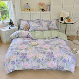 Yeknu  Printing Floral Bedding Set Soft Ins Single Double Queen Size Duvet Cover Flat Sheet Pillowcase Girls Home Totel Bed Linens