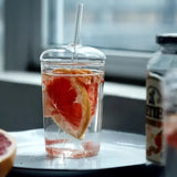 Yeknu  450ML Glass Cup with Lid and Straw Transparent Drinking Glasses for Juice Water and Iced Coffee Cups Drinkware Mug Water Bottle