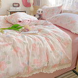 Yeknu Ins Floral Bedding Set Princess Duvet Cover Set Bed Linen Flat Sheets Set 2 Pillowcases Single Double Queen Size Back To School