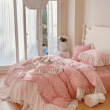 Yeknu Two-thirds Rose Flowers Lace Princess Wedding Bedding Set 1200TC Egyptian Cotton Duvet Cover Flat/Fitted Bed Sheet Pillowcases