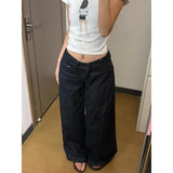 Yeknu  American Women Black High Street Vibe Wide-leg Jeans for Autumn and Winter for Men and Women Washed Loose Straight Pants New