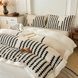 Yeknu  Winter warm coral fleece Jacquard duvet cover fluffy plush luxury double bed couple quilt cover 220x240 cozy bedding set