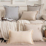 Yeknu  1Pcs Striped Throw Pillow Cover Decorative Square Cushion Case for Sofa Home 45x45/50x50/30x50cm Hemp Pillowcase With Tassels
