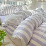 Yeknu Nordic Bedding Set Ins Popular Striped Duvet Cover Set Bed Sheets Set Single Twin Full Queen Size Skin-Friendly Soft Bedding