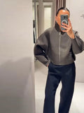 Yeknu  Vintage Solid Women Jacket Loose Zipper Full Sleeve Stand Collar Female Jackets Autumn Winter Casual Lady Street Coats New