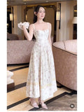 Yeknu  European And American Long Summer Women's Dresses Lace Splicing Back Elastic Slit Print Dress Casual Beach Boho Dress