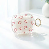 Yeknu  Minimalist red hollow heart-shaped transparent TPU shell shock-absorbing headphone cover with metal keychain