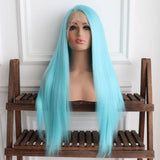 Yeknu  Blue Wig Long Straight Synthetic Lace Front Wigs for Women Ready to Wear Long Silk Straight Wig Cosplay Party Light Blue Hair