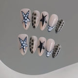 Yeknu  10pcs Handmade False Nails y2k Star Crocodile Pattern Design Fake Nails Wearable Reusable Sweet French Almond Press on Nails