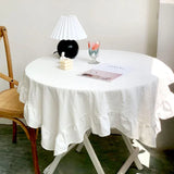 Yeknu Runner Towel Table Cover White Lace Wavy Side Table Cloth Wedding Decoration Rectangular Tablecloths lace hem cotton cover