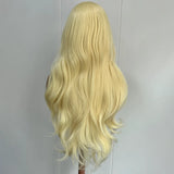 Yeknu  Blonde Long Wavy Synthetic Hair Pre Plucked Free Part Layered Natural Curly Body Wave 13X4 Lace Front Wigs for Women Daily