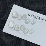 Yeknu 10Pcs Short Handmade Light Green Press On Nails Cat Eyes Pure Ballerina Decoration Wearable False Nails Full Cover Nail Tips Art