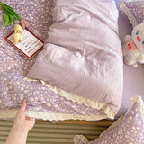 Yeknu  Princess Bedding Set Ruffle Lace Quilt Cover Romantic Bedclothes Woman Girls Home Decor Duvet Cover Set Korean Style Floral