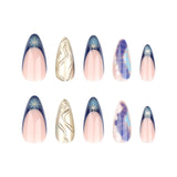 Yeknu  24PCS 3D Gold Embossed Press on Nail French Crocodile-Print Gradient Ombre Fake Nail Short Almond Nail for Women&Girl False Nail