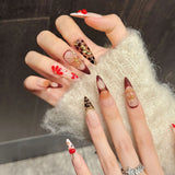 Yeknu  10pcs Handmade Long Almond Press on Nails Sweet Cool 3D Carved Petals Decor Fake Nails Wearable Detachable French False Nails
