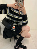Yeknu  Knitted Autumn Cardigan Women Slim Fashion Striped Print Ladies Cropped Cardigans Korean Style Woman Sweater Coats