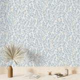 Yeknu  Tropical Maison Floral Leaf Tail Wallpaper in Light sky blue, Scandinavian design, removable non-woven Wallpaper