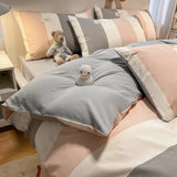Yeknu  European Bedding Set with Checkered Print Comfortable Breathable Fitted Sheet Duvet Cover Pillowcase Single Queen Size Bed Linen