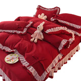 Yeknu Girls Bedding Sets Kawaii Seersucker Bed Sheet Pillowcase Fashion Princess Duvet Cover Solid Color 4 Pieces Cute Home Decoration