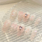 Yeknu  10pcs Pure Desire Girl like Nail Patch Fake Nails - Sparkling Diamond Bow Matching - Dreamy Accessories for Any Occasion