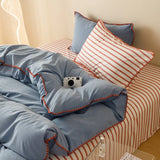 Yeknu Striped Girls Flower Bedding Sets, Washed Cotton Bed Linens, Soft Quilt Cover Sheet Set, Simple Bedspread, Home Textiles