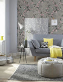 Yeknu  10M Floral Wallpaper Grey Peel and Stick Wallpaper Flower Self Adhesive Wall Paper Roll Removable Contact Paper Home Decorative