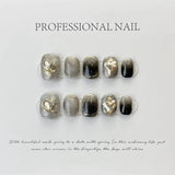 Yeknu 10Pcs Handmade Short Heart Diamond Design Reusable Fake Nails Glitter Full Cover Wearable Artificial Nail Tips Art Press On Nail