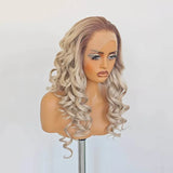 Yeknu  Ombre Ash Blonde Wave Wig Blonde Mix Color Curly Wave Synthetic Hair Heat Resistant Lace Front Wigs for Women Cosplay Daily Use