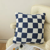 Yeknu  Checkerboard Plaid Plush Cushion Cover Knitted Car Sofa Throw Pillow Cover  Short Fleece Pillowcase Cushion for Sofa Bed Decor
