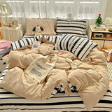 Yeknu Striped Bedding Set Ins Korean Duvet Cover Set Flat Sheets Set With 2 Pillowcases Single Twin Full Queen Size Bed Linen Set