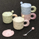Yeknu  Splicing Colors Coffee Mug Ceramic Water Cup Korean Milk Mug with Spoon Portable Gift Box Chirstmas Birthday Gift for Girl Kids