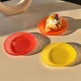 Yeknu  Cute Korean Style Small Checkered Mini Glass Plate Dessert Cake Fruit Plate Tray Colorful Retro Bread Cakes Fruits Bowl Plate