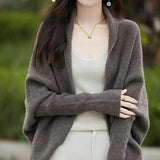 Yeknu  Women's Clothing Elegant Fashion Solid Knit Cardigan Autumn Winter New Casual Loose Shawl Batwing Sleeve Sweaters Lady Y2k Tops
