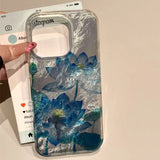 Yeknu  Retro Amber Texture Laser Phone Case For iPhone 11 12 13 14 15 16 Pro Max XS X XR 7 8 Plus 16E SE Flower Pattern Cover