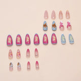 Yeknu  24Pcs 3D Blue Starfish Press on Nails Shell Wave Pattern Fake Nail Short Almond Full Coverage Nail Tip for Women&Girl False Nail