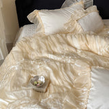Yeknu  Chiffon Ruffled Lace Ruffles Embroidery Princess Wedding Bedding Set Egyptian Cotton Duvet Cover Quilted Bedspread Pillowcases