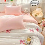 Yeknu  3 Piece Sheet Set Pink bowknot embroidery duvet cover Set ， comfortable Bedding Set Bedspread for All Season