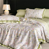 Yeknu 82% lyocell, 8% silk and 10% nylon soft silky flowers digital printing bedding set duvet cover flat/fitted bed sheet pillowcases