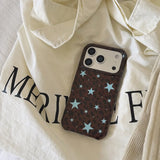 Yeknu  INS Winter Spot Leopard Print Blue Star Phone Case For iPhone 16 15 14 17 Pro Max 17Pro 17Air iPhone13 Case Soft Protect Cover