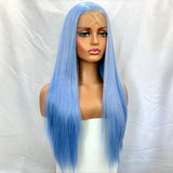 Yeknu  Light blue Long Straight Synthetic Wig Free Part 13X4 Lace Front Wig for Women Natural Heat Resistant Wigs Cosplay Daily Party